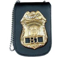 Leather Neck Badge & I.D. Holder with Velcro Closure & Chain