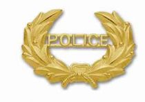 POLICE in Wreath Hat Badge, 1.79"High x 2.56"Wide