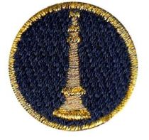 LT, 1 Bugle Metallic Gold on Midnight Navy, 1" Circle, SOLD INDIVIDUALLY