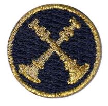 CAPT, 2 Crossed Bugle Metallic Gold on Midnight Navy 1" Collar Insignia, SOLD INDIVIDUALLY
