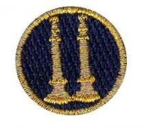 CAPT, 2 Bugles Metallic Gold on Midnight Navy Collar FD Insignia, SOLD INDIVIDUALLY