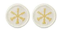 3 Crossed Bugles Metallic Gold on White 1.5" Circle, PAIR