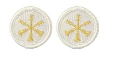 3 Crossed Bugles Metallic Gold on White 1.5" Circle, PAIR