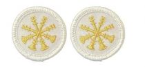 4 Crossed Bugles Metallic Gold on White 1.5" Circle, PAIR