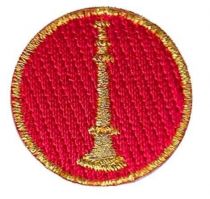 LT, 1 Bugle Metallic Gold on Red 1" Circle Disc, FD Collar Insignia, SOLD INDIVIDUALLY