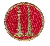 CAPT, 2 Bugle Metallic Gold on Red 1" Circle Disc, FD Collar Insignia, SOLD INDIVIDUALLY
