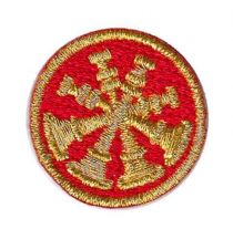 DEPUTY CHIEF, 4 Bugle Metallic Gold on Red 1" Circle Disc, FD Collar Insignia, SOLD INDIVIDUALLY