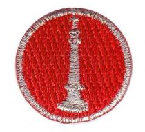 LT, 1 Bugle Metallic Silver on Red 1" Circle Disc, FD Collar Insignia, SOLD INDIVIDUALLY