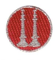 CAPT, 2 Bugle Metallic Silver on Red 1" Circle Disc, FD Collar Insignia, SOLD INDIVIDUALLY