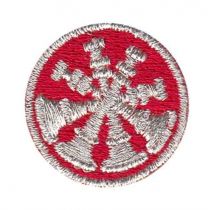 DEPUTY CHIEF, 4 Bugle Metallic Silver on Red 1" Circle Disc, FD Collar Insignia, SOLD INDIVIDUALLY