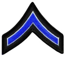 Pvt. Chevrons Royal/White on BLack 3", Merrowed Border