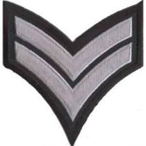 Silver Gray on Black Corporal Chevrons, 3-3/4" x 3"wide