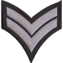 Silver Gray on Black Corporal Chevrons, 3-3/4" x 3"Wide,PAIR