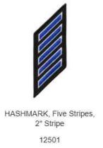 5 Service Stripes, Royal/Whiteon Black Merrowed Border 2"