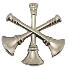 Asst. Chief 3 SILVER Bugles Collar Insignia, 3/4" High Clutch Back