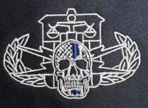 Bomb Squad Embroidered Logo with Blue Line Skull
